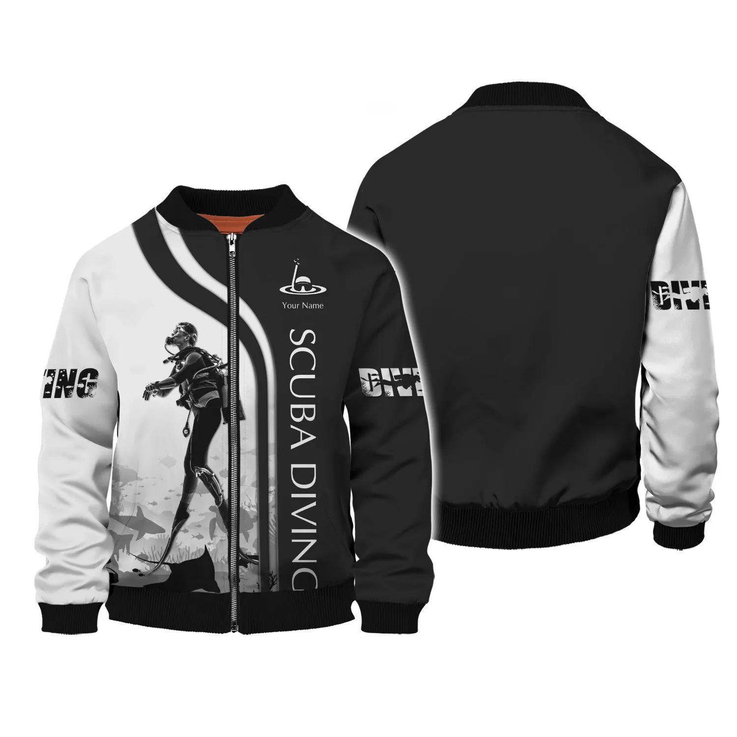 Scuba Diving Shirts Custom Scuba Diver Zipper Hoodie, Bomber, Sweater, Polo, Hawaiian,.. Diving 3D Shirts B&W