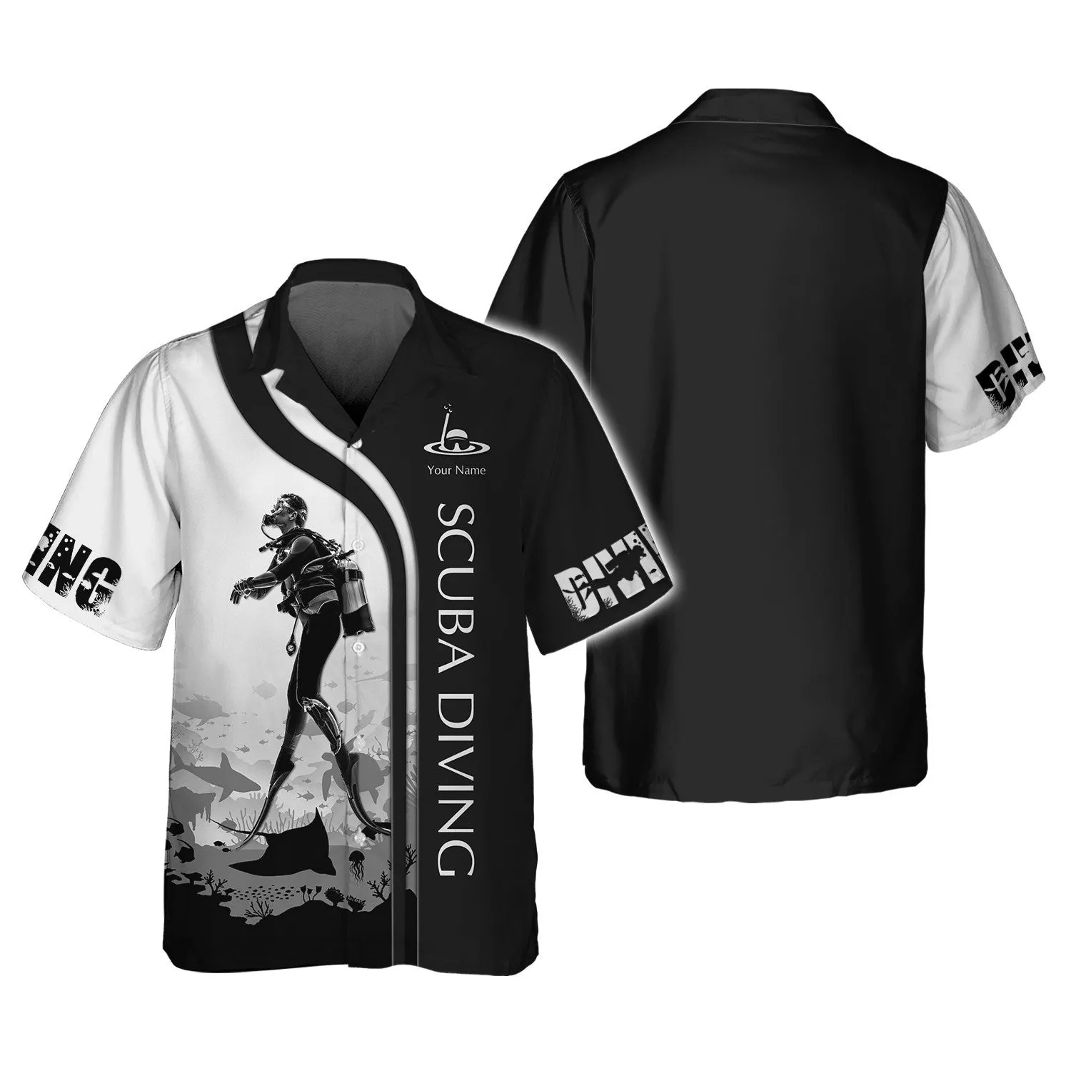 Scuba Diving Shirts Custom Scuba Diver Zipper Hoodie, Bomber, Sweater, Polo, Hawaiian,.. Diving 3D Shirts B&W