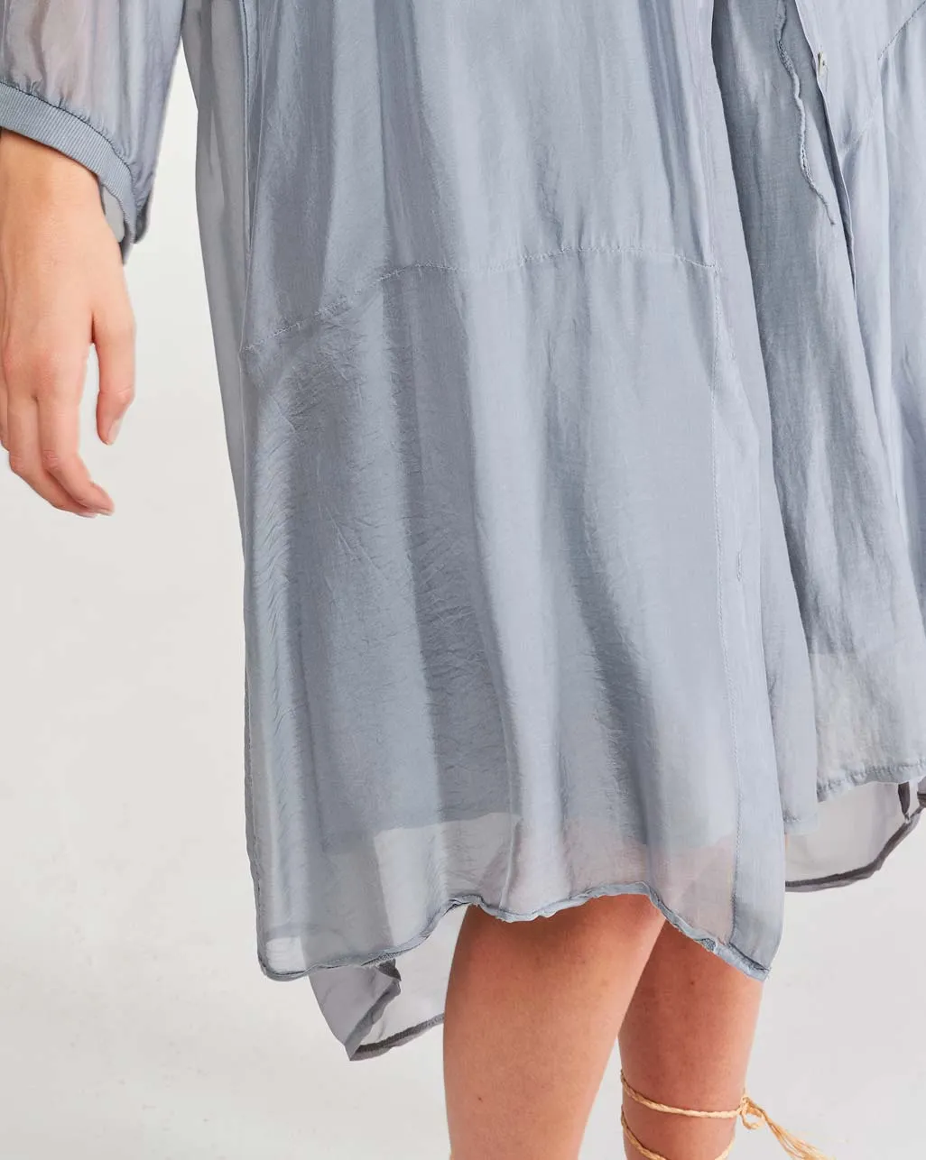 Silk Blend Sheet Button-Up Shirtdress