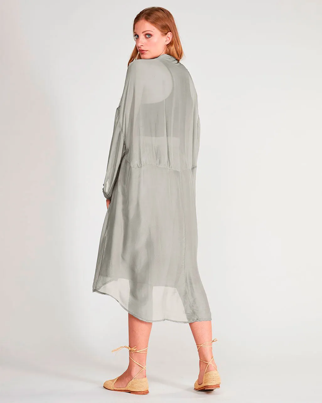 Silk Blend Sheet Button-Up Shirtdress