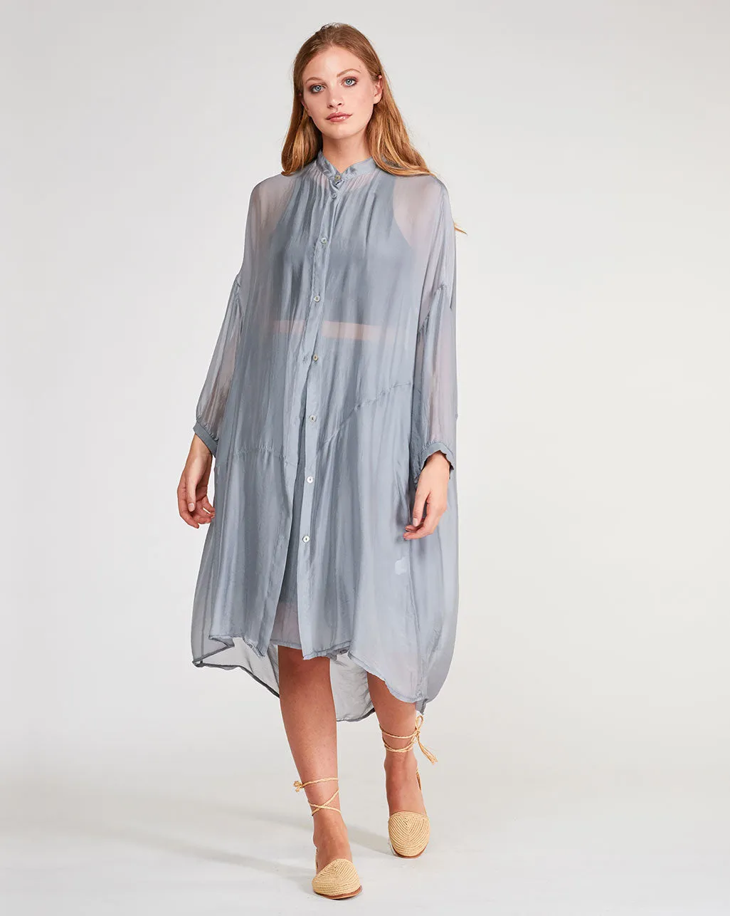 Silk Blend Sheet Button-Up Shirtdress