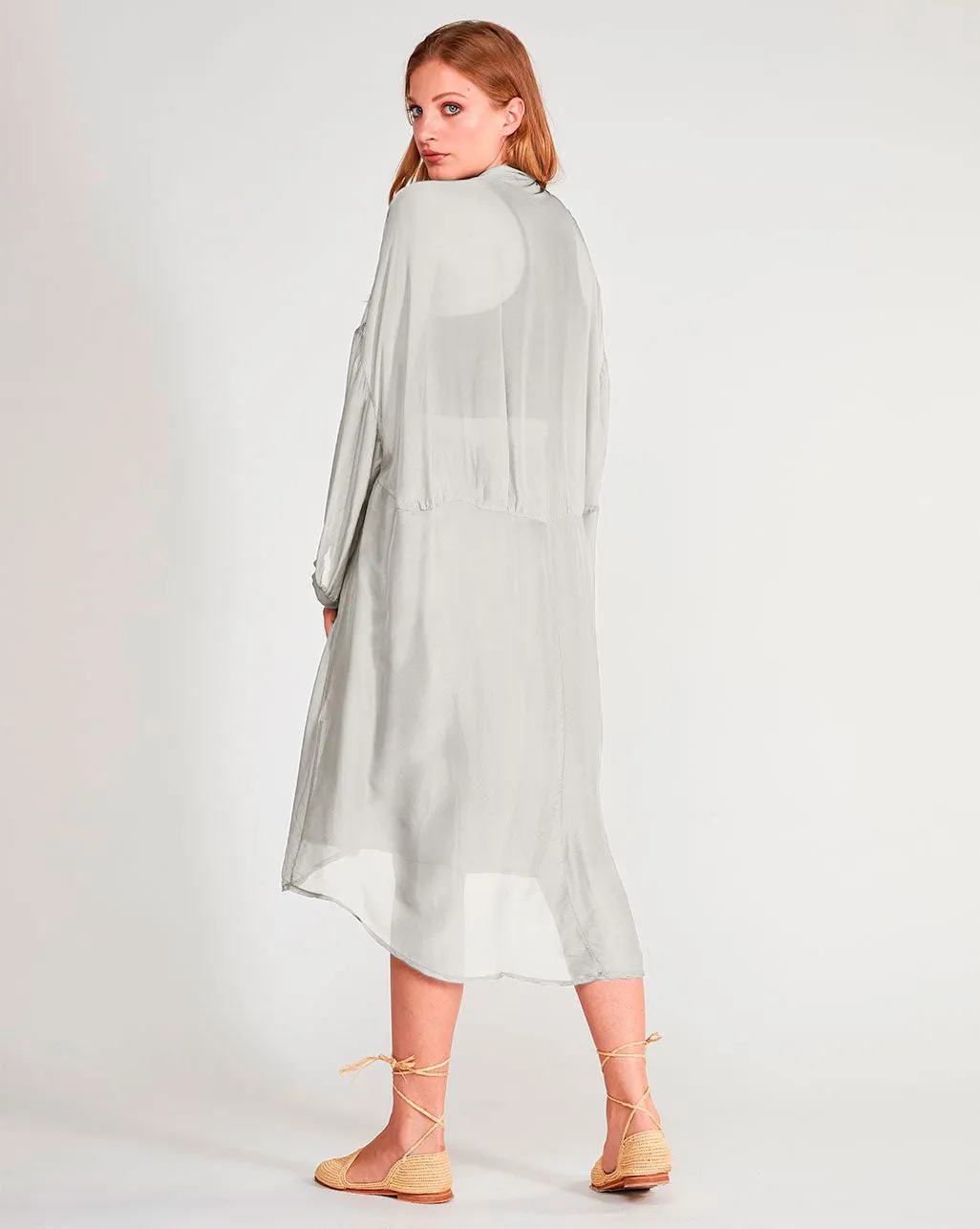 Silk Blend Sheet Button-Up Shirtdress
