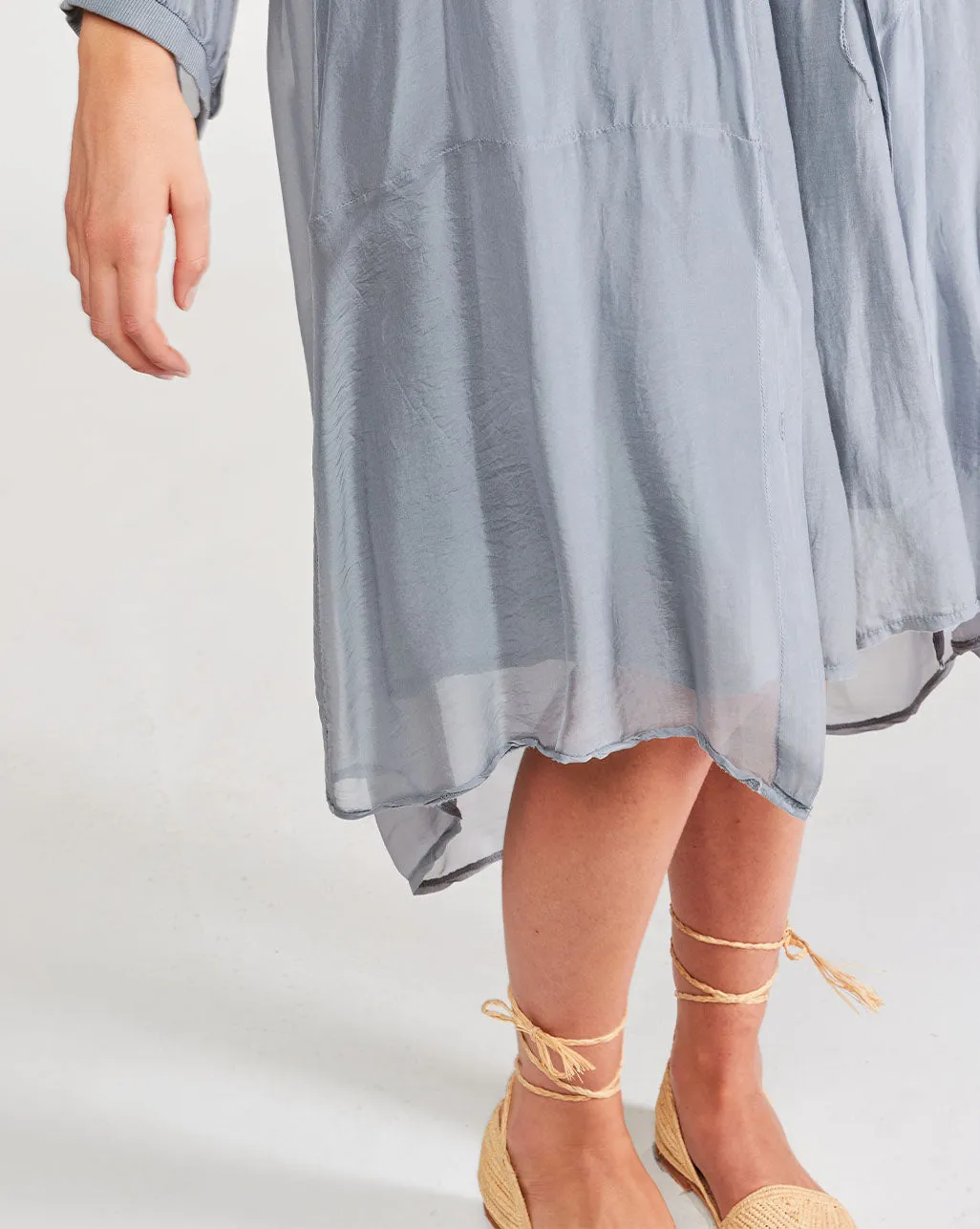 Silk Blend Sheet Button-Up Shirtdress