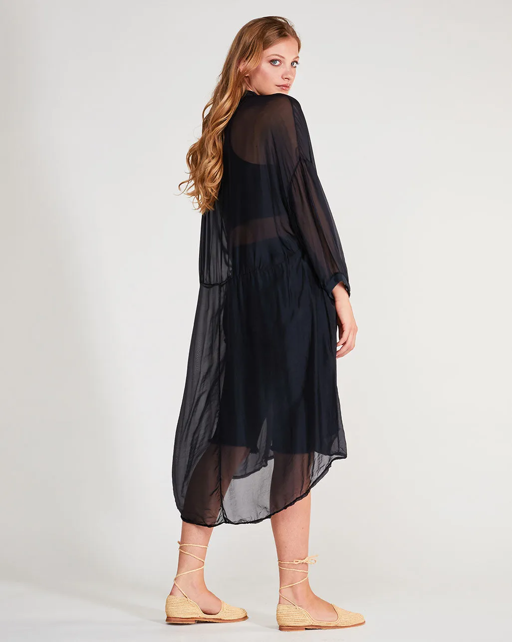 Silk Blend Sheet Button-Up Shirtdress