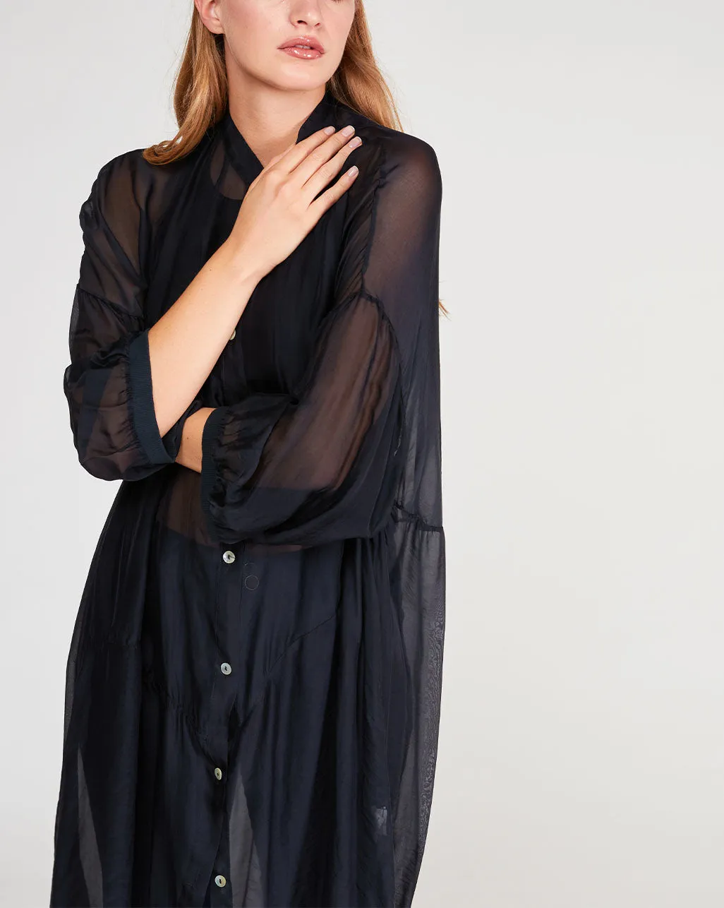 Silk Blend Sheet Button-Up Shirtdress