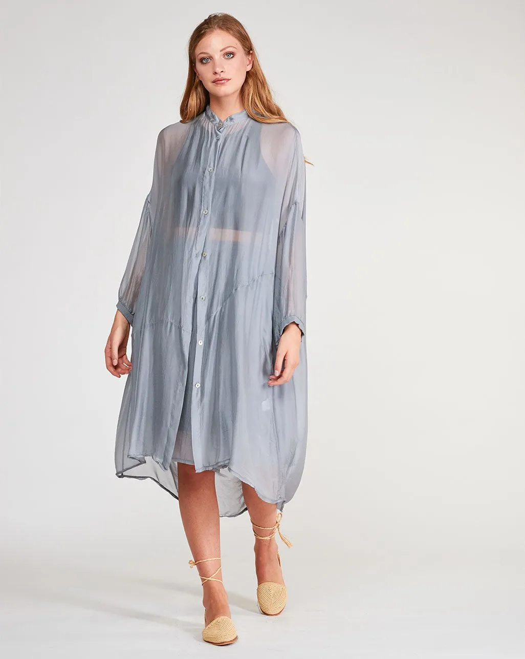 Silk Blend Sheet Button-Up Shirtdress