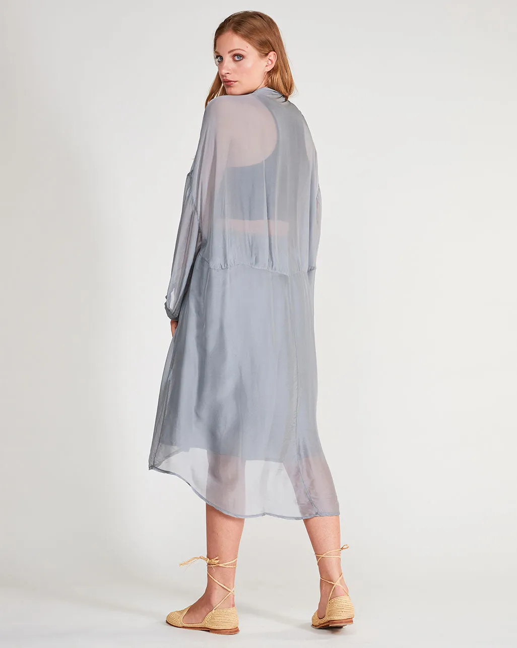 Silk Blend Sheet Button-Up Shirtdress