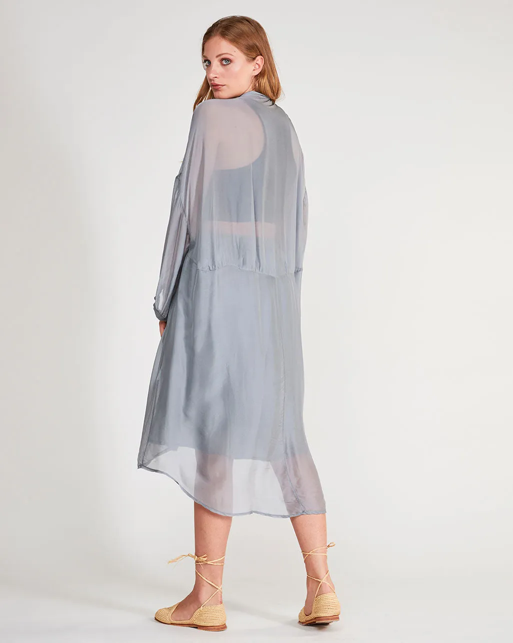 Silk Blend Sheet Button-Up Shirtdress