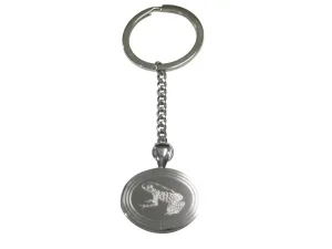 Silver Toned Etched Oval Tropical Frog Pendant Keychain