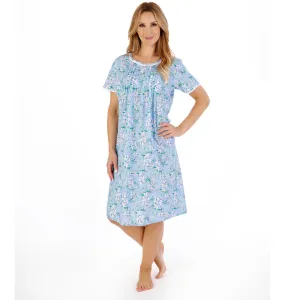 Slenderella Tropical Flower Print 42" Woven Nightdress | Blue