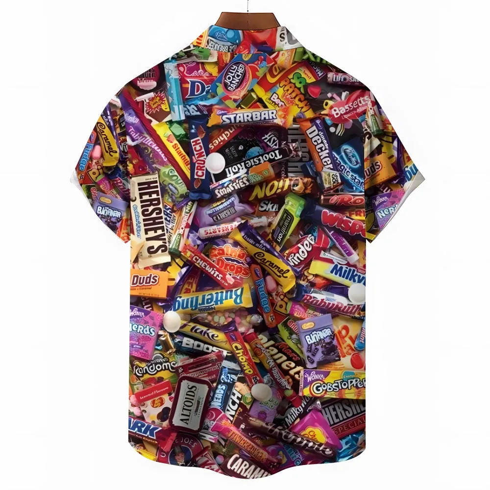 Snack Candy Print Casual Oversized Short Sleeve Shirt 2407003347