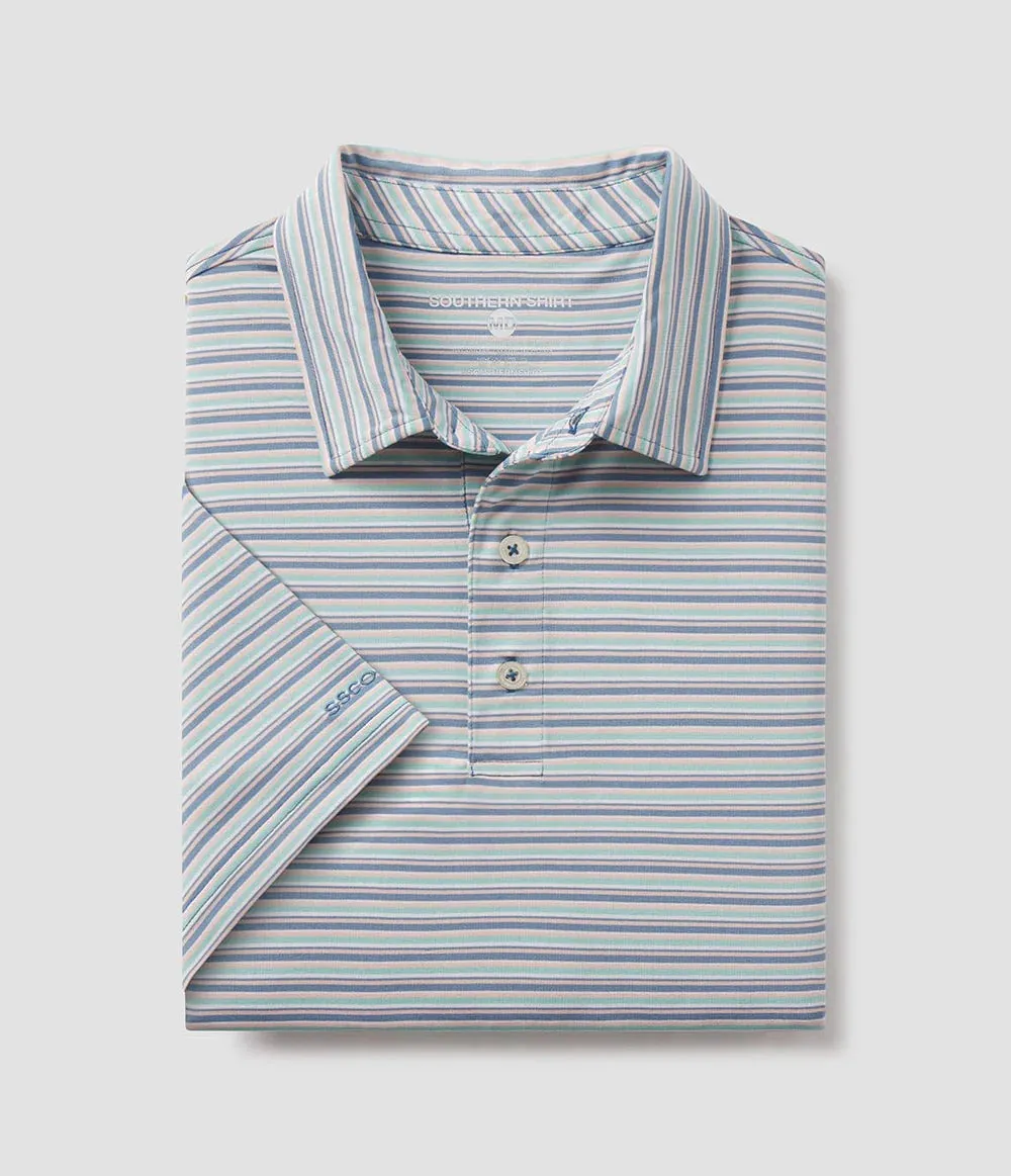 Southern Shirt Co. Men's Tybee Stripe Polo in Baltic