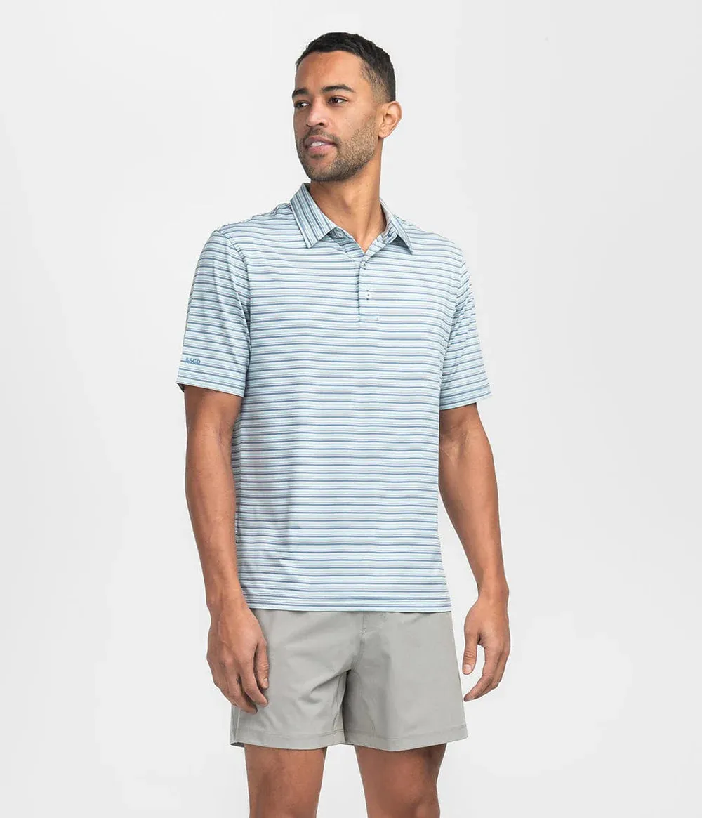 Southern Shirt Co. Men's Tybee Stripe Polo in Baltic