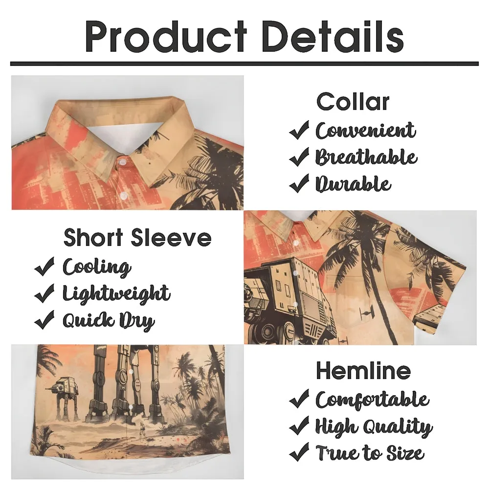 Space War Print Casual Large Size Short-Sleeved Shirt 2407003376