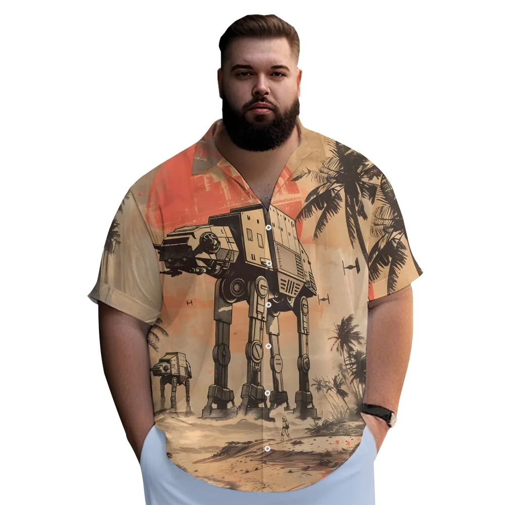 Space War Print Casual Large Size Short-Sleeved Shirt 2407003376