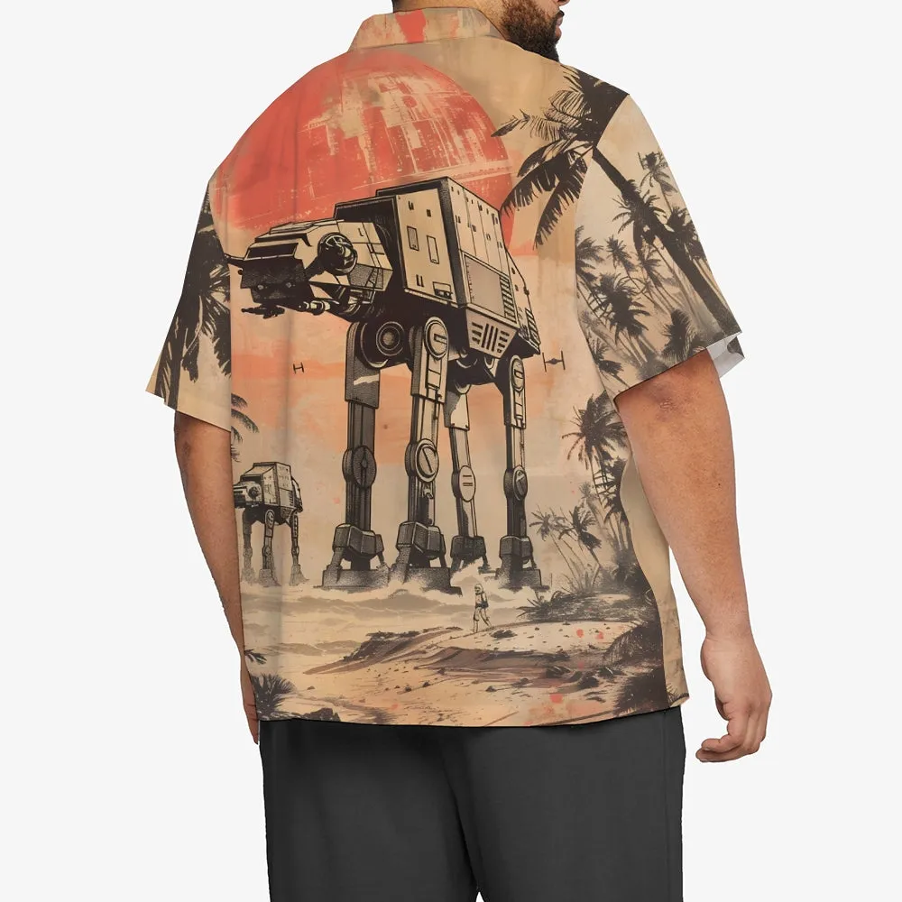 Space War Print Casual Large Size Short-Sleeved Shirt 2407003376