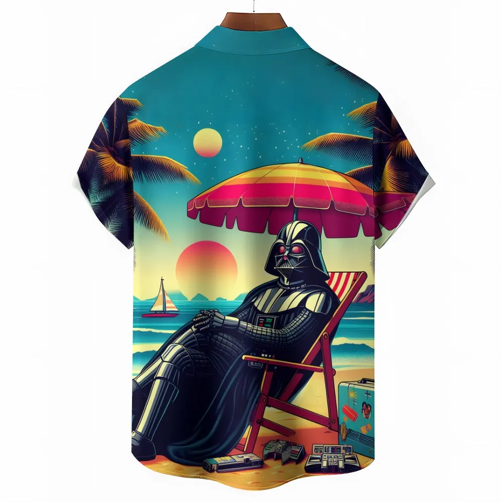 Space Wars Printed Casual Oversized Short Sleeve Shirt 2406002120