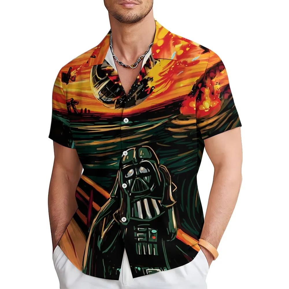 Space Wars Printed Casual Oversized Short Sleeve Shirt 2406002120