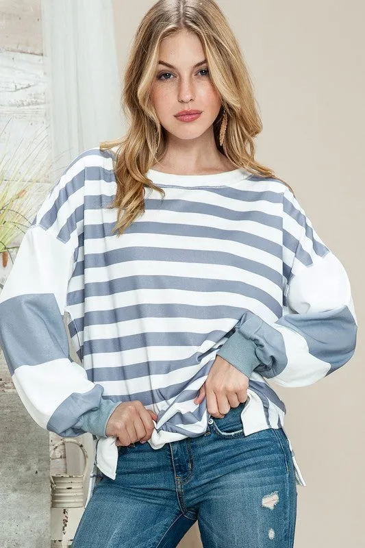 Striped Casual Drop Shoulder Pullover Sweatshirt