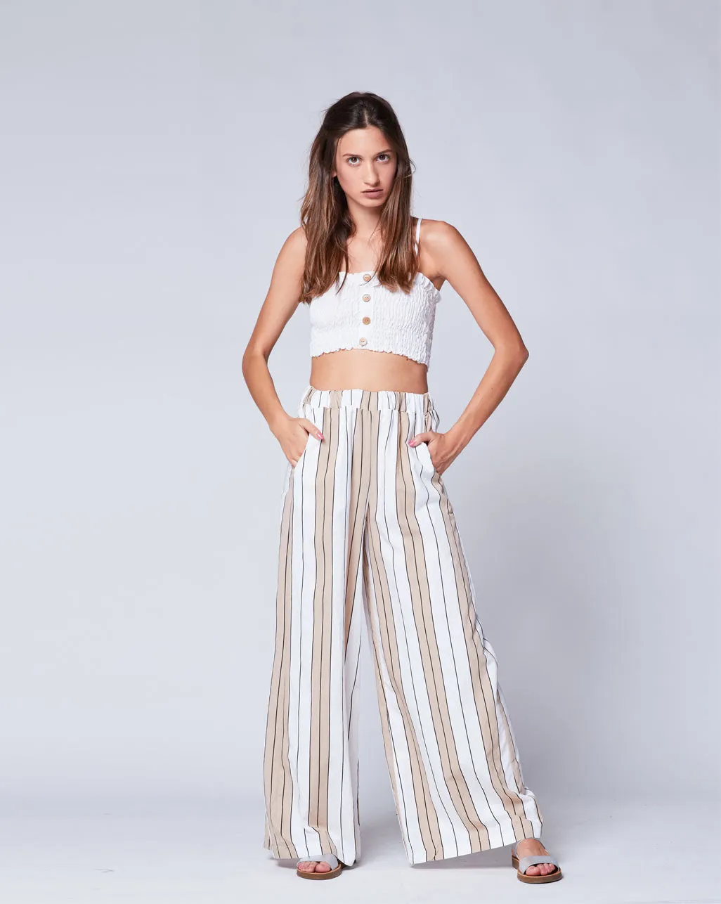 Striped Elastic Waist Palazzo Pant