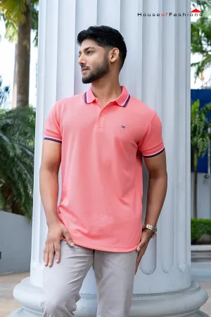 Striped Polo Neck Cotton Pink T-Shirt