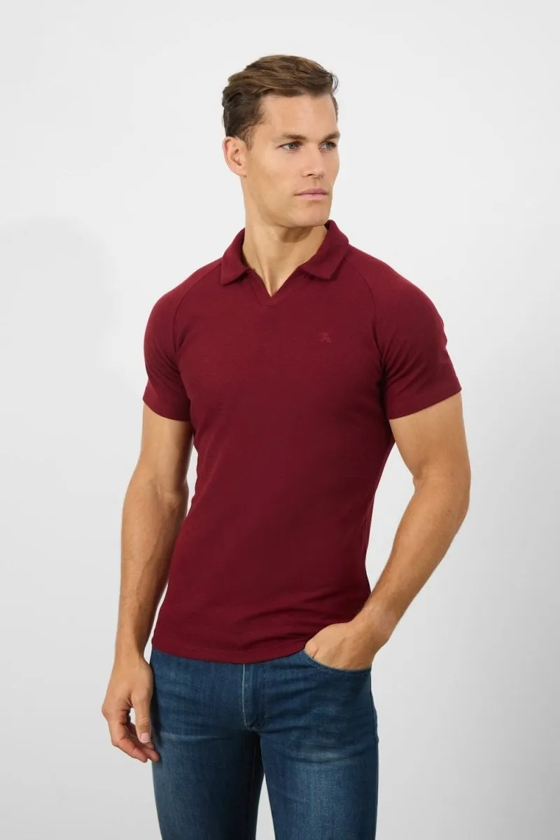 Textured Open Collar Polo Shirt in Claret