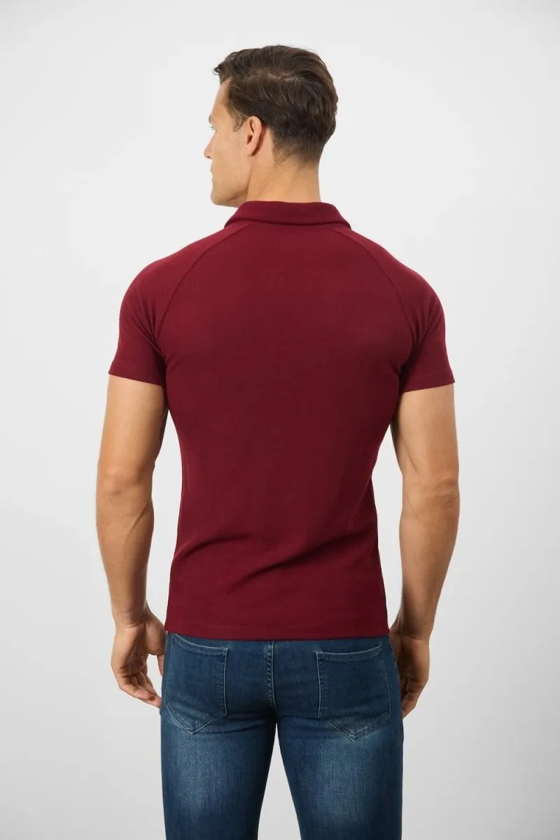 Textured Open Collar Polo Shirt in Claret
