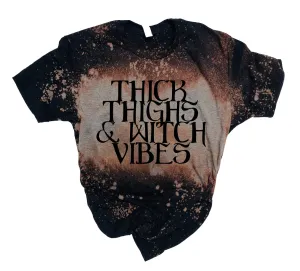 Thick Thighs And Witch Vibes Shirt | Halloween Bleached Out Tee | Unisex Crew
