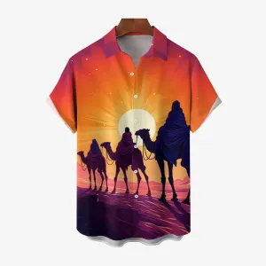 Three Kings Day Prints Casual Short Sleeve Shirt 2411013104