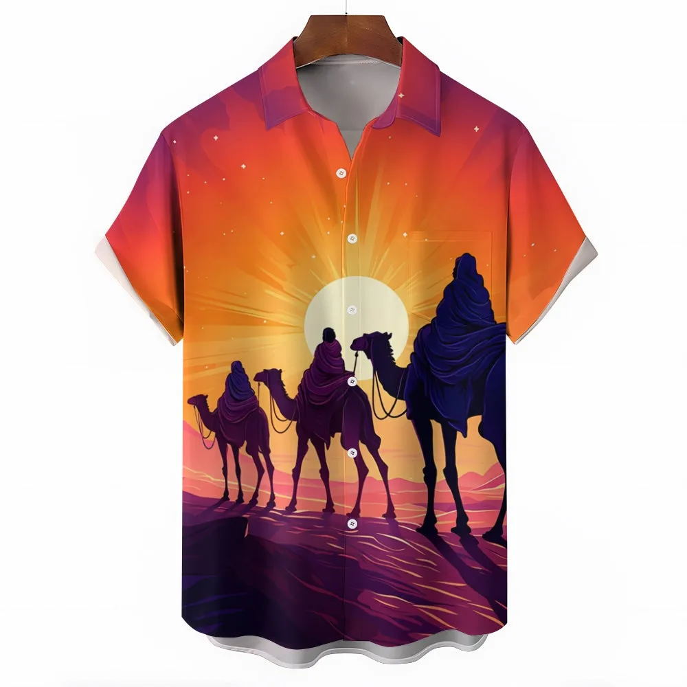 Three Kings Day Prints Casual Short Sleeve Shirt 2411013104