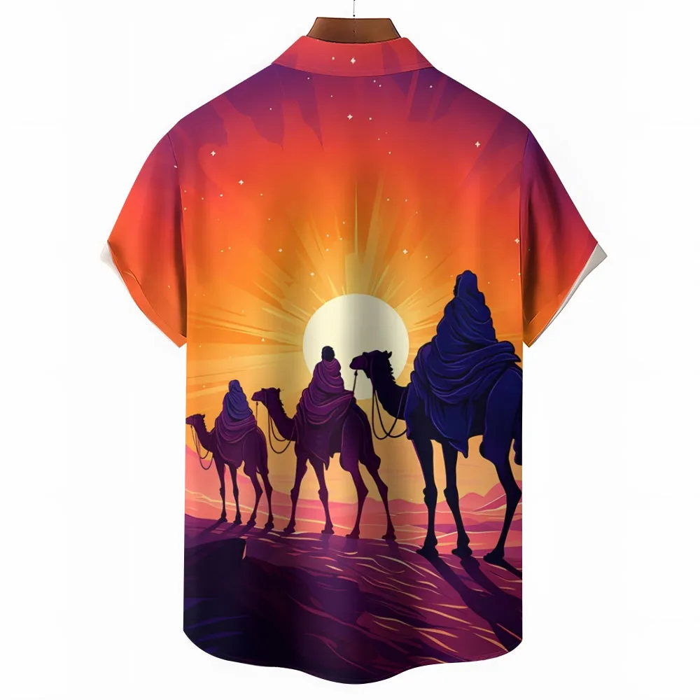 Three Kings Day Prints Casual Short Sleeve Shirt 2411013104