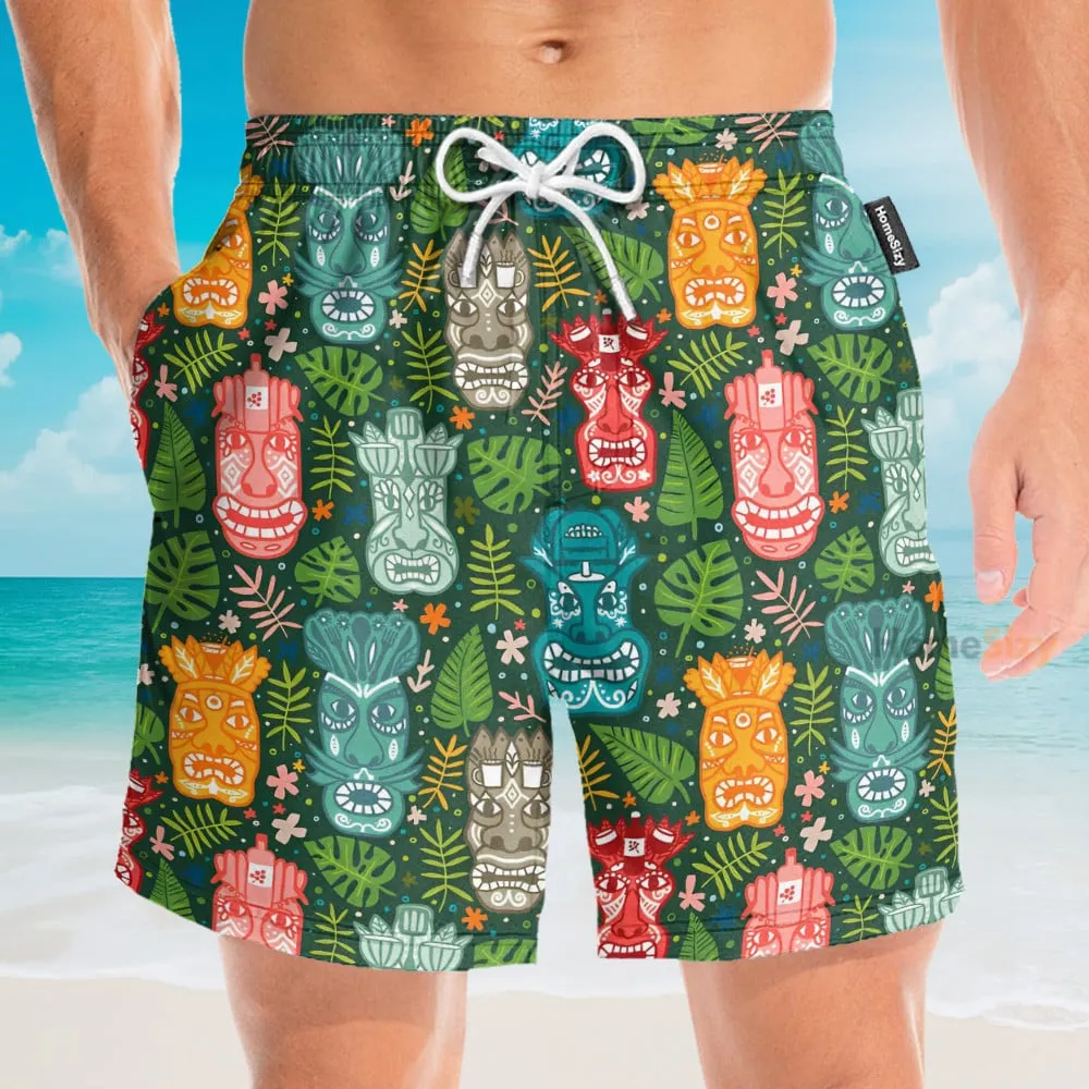 Tiki Tropical Green Men's Button's Up Shirts - Hawaiian Shirt & Beach Shorts