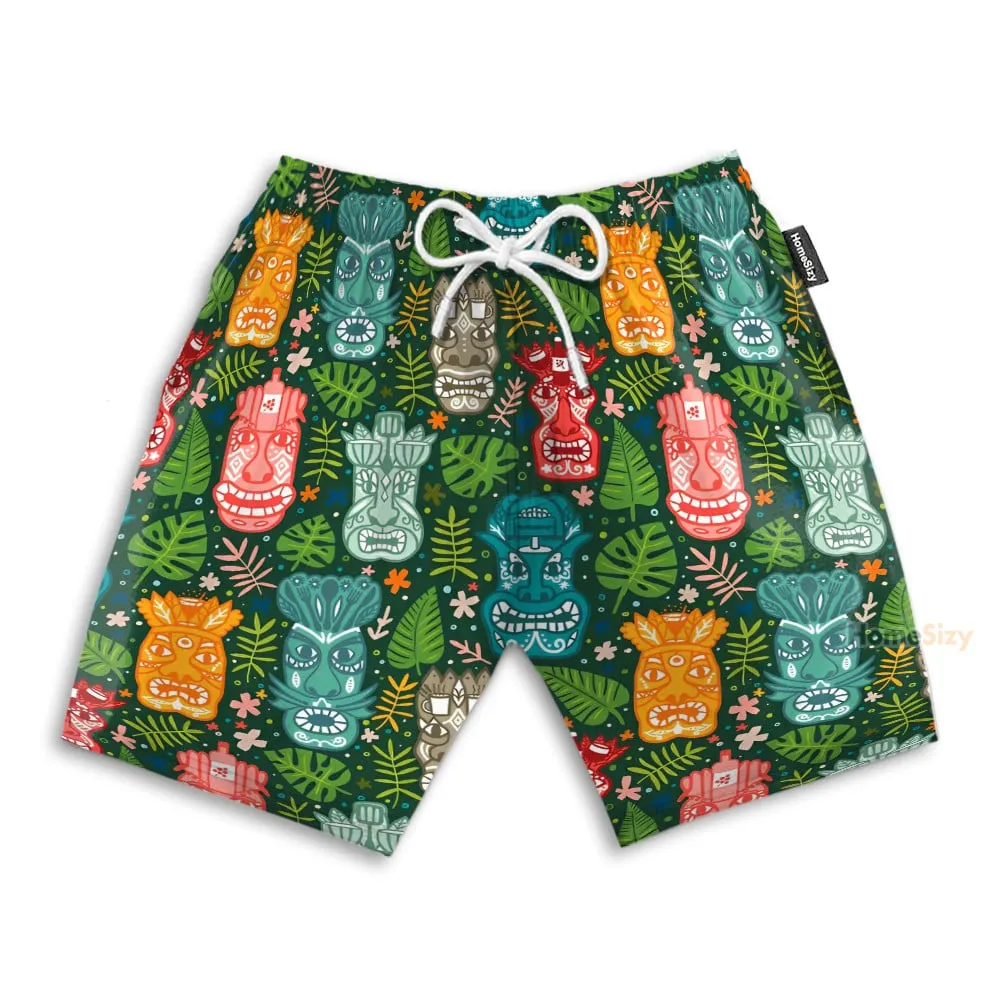 Tiki Tropical Green Men's Button's Up Shirts - Hawaiian Shirt & Beach Shorts