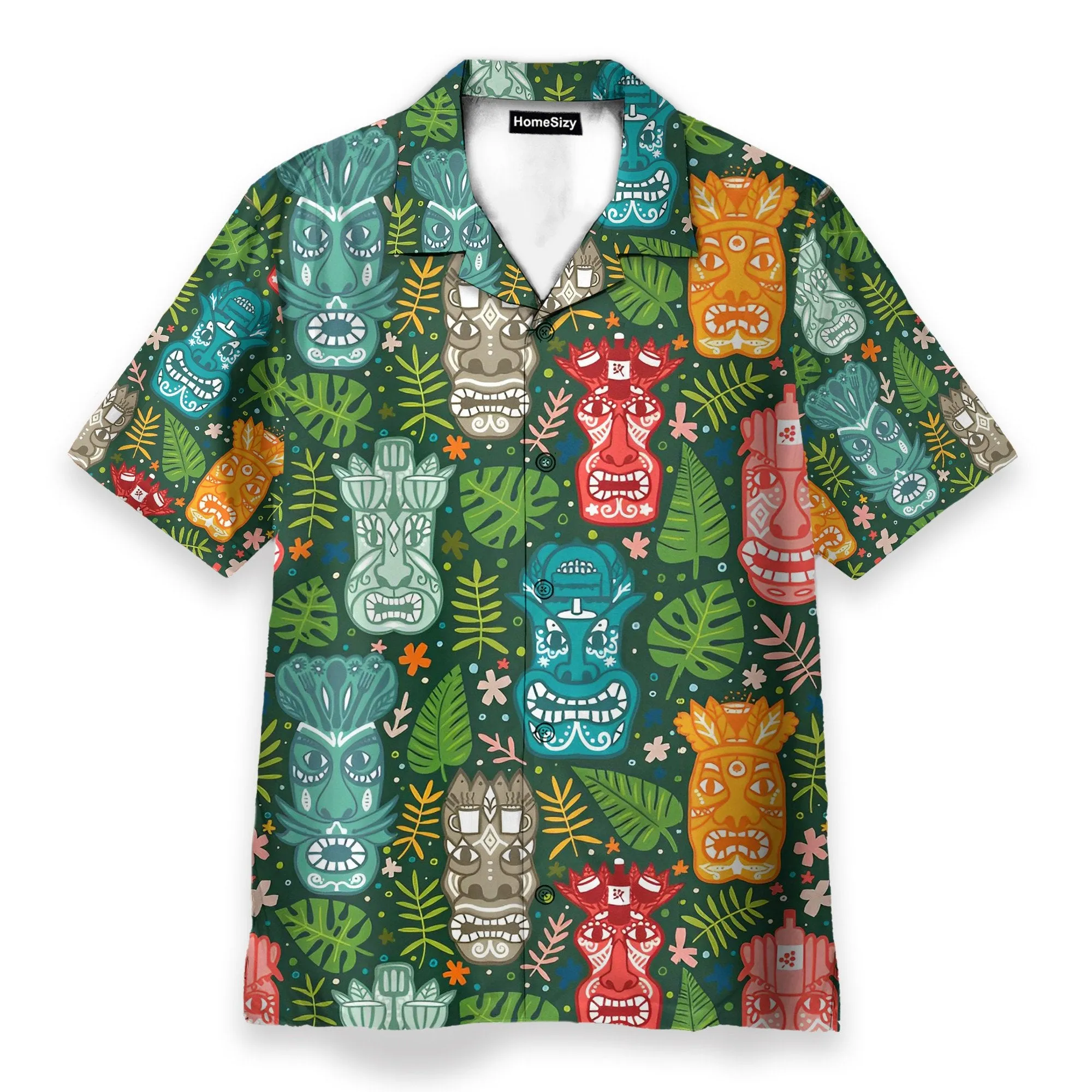 Tiki Tropical Green Men's Button's Up Shirts - Hawaiian Shirt & Beach Shorts