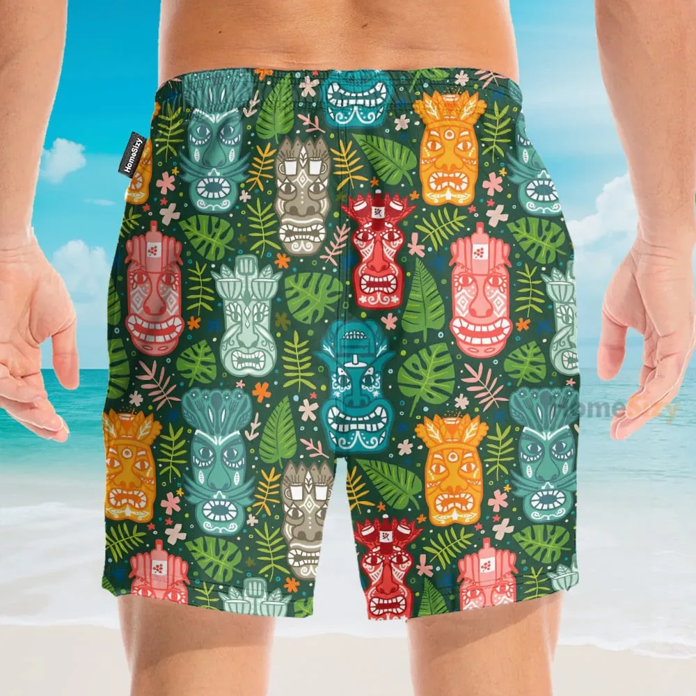 Tiki Tropical Green Men's Button's Up Shirts - Hawaiian Shirt & Beach Shorts