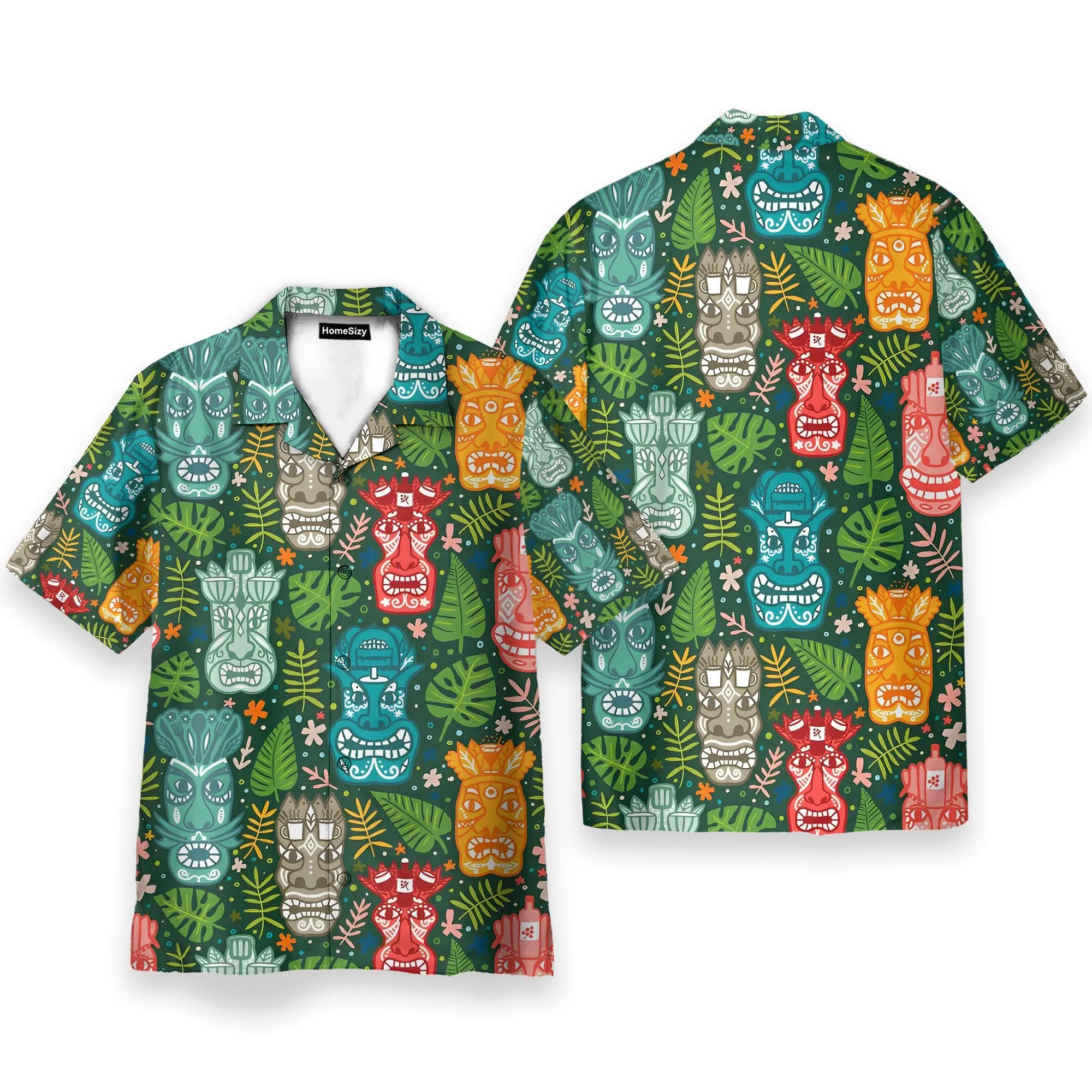 Tiki Tropical Green Men's Button's Up Shirts - Hawaiian Shirt & Beach Shorts