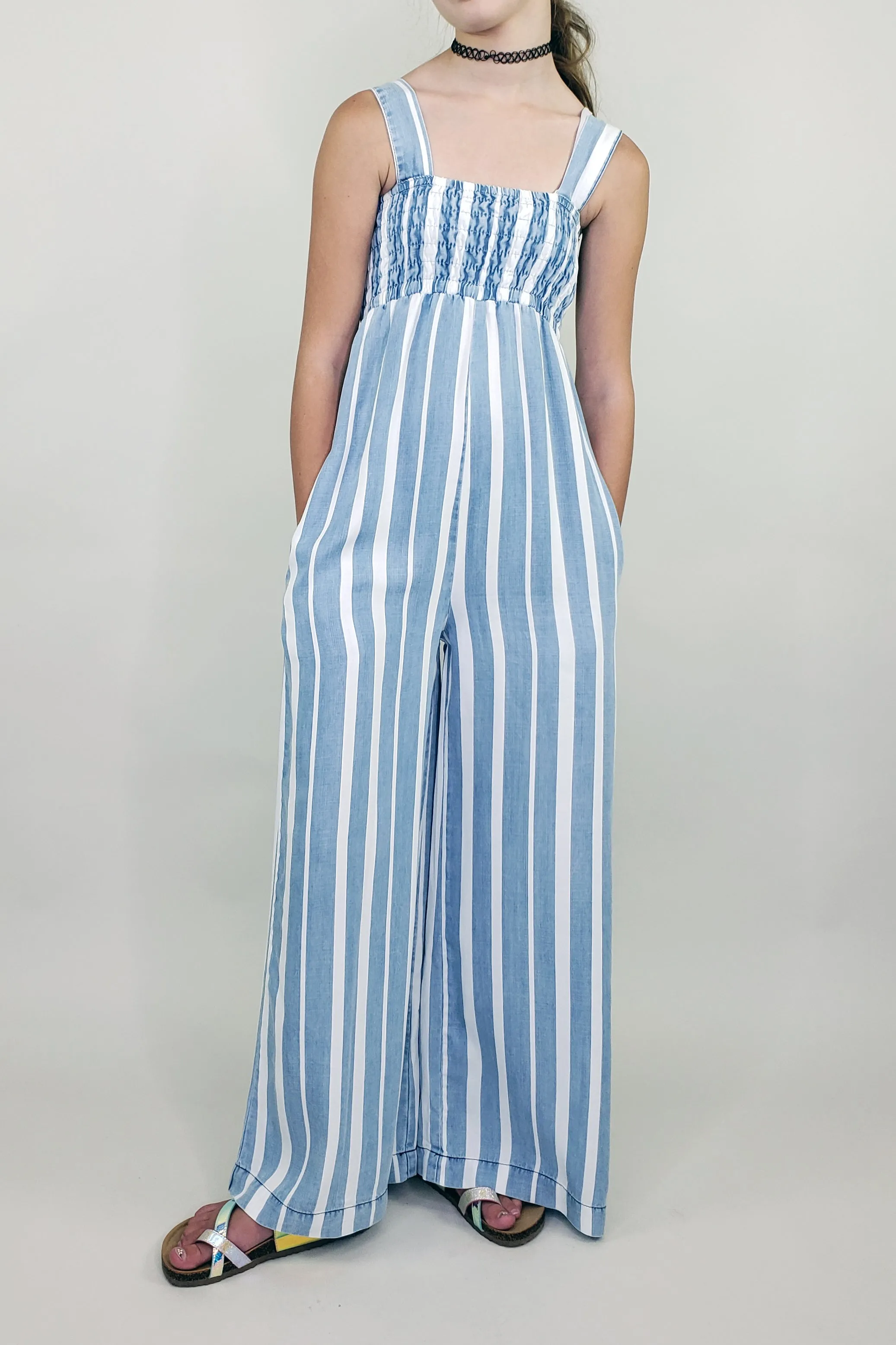 Tractr Girls Smocked Wide Leg Jumpsuit