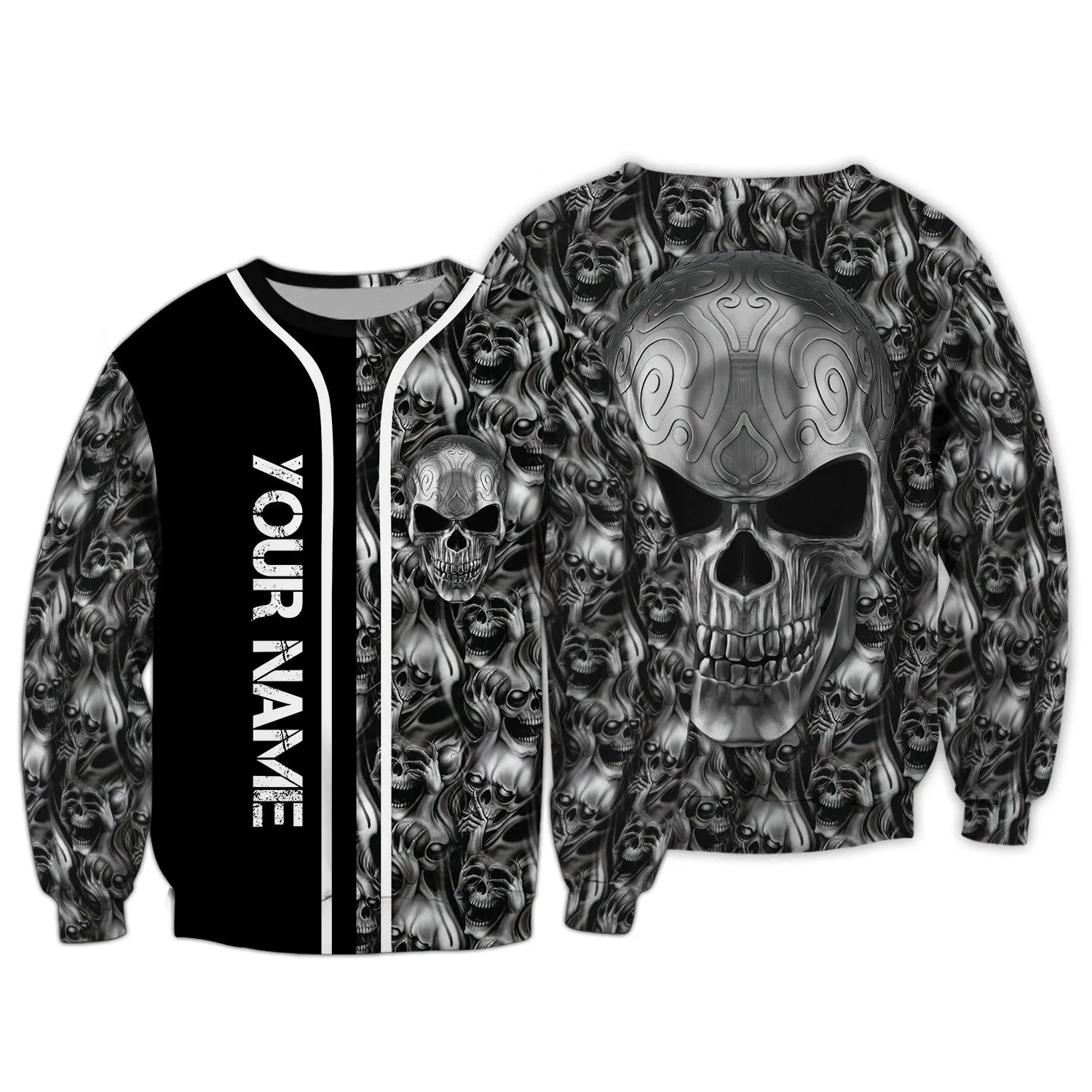 Tribal Tattoos Metal Skull Personalized Name 3D Hoodie, 3D Zipper Hoodie
