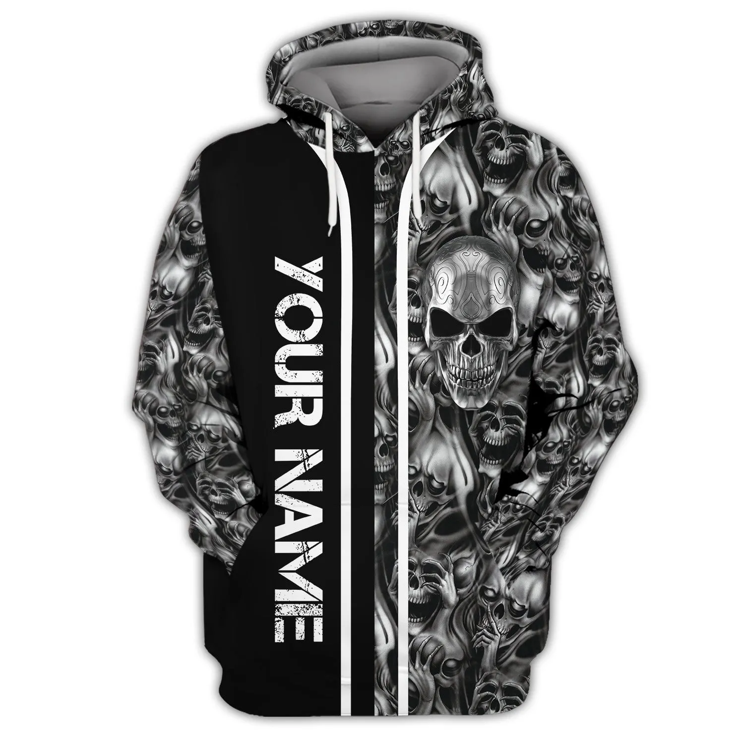 Tribal Tattoos Metal Skull Personalized Name 3D Hoodie, 3D Zipper Hoodie