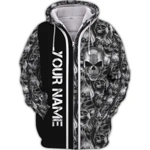 Tribal Tattoos Metal Skull Personalized Name 3D Hoodie, 3D Zipper Hoodie