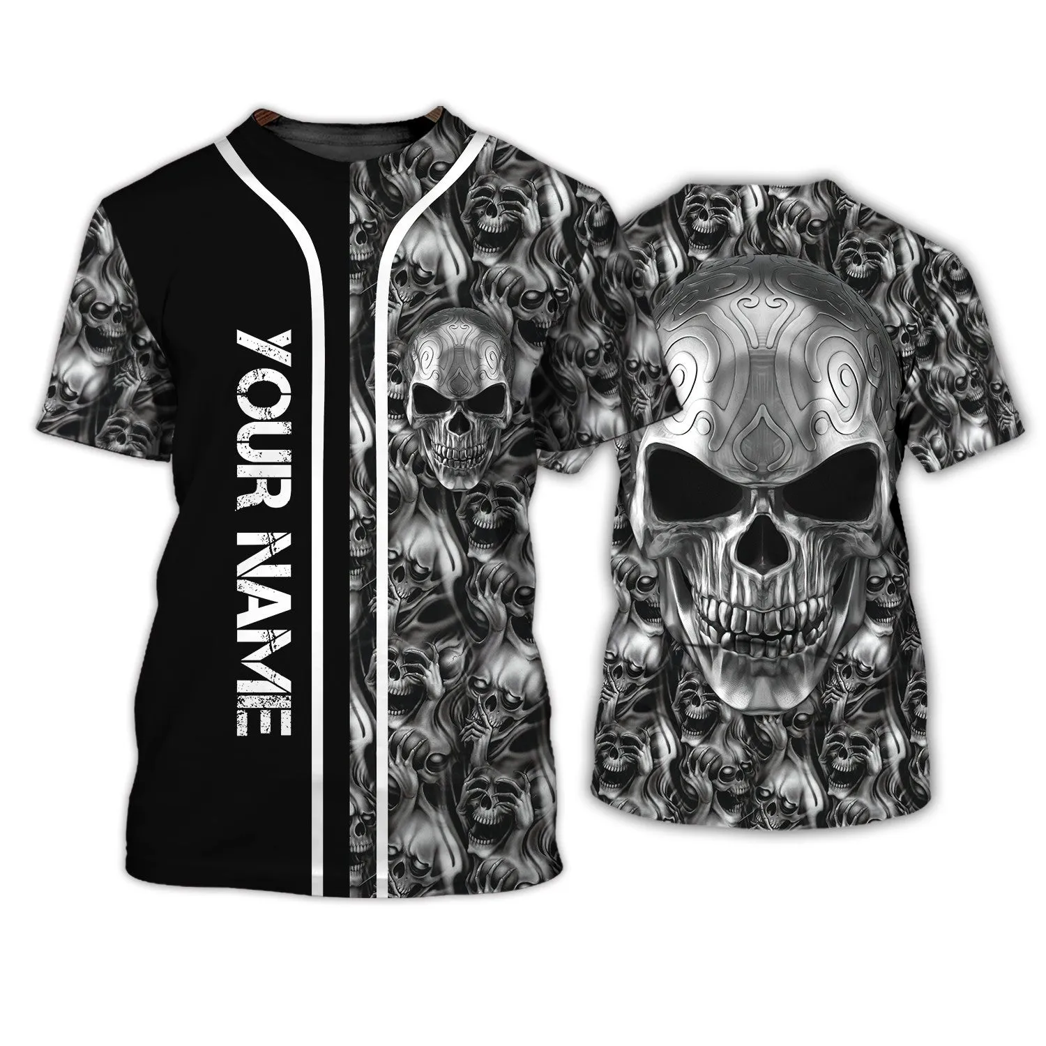 Tribal Tattoos Metal Skull Personalized Name 3D Hoodie, 3D Zipper Hoodie