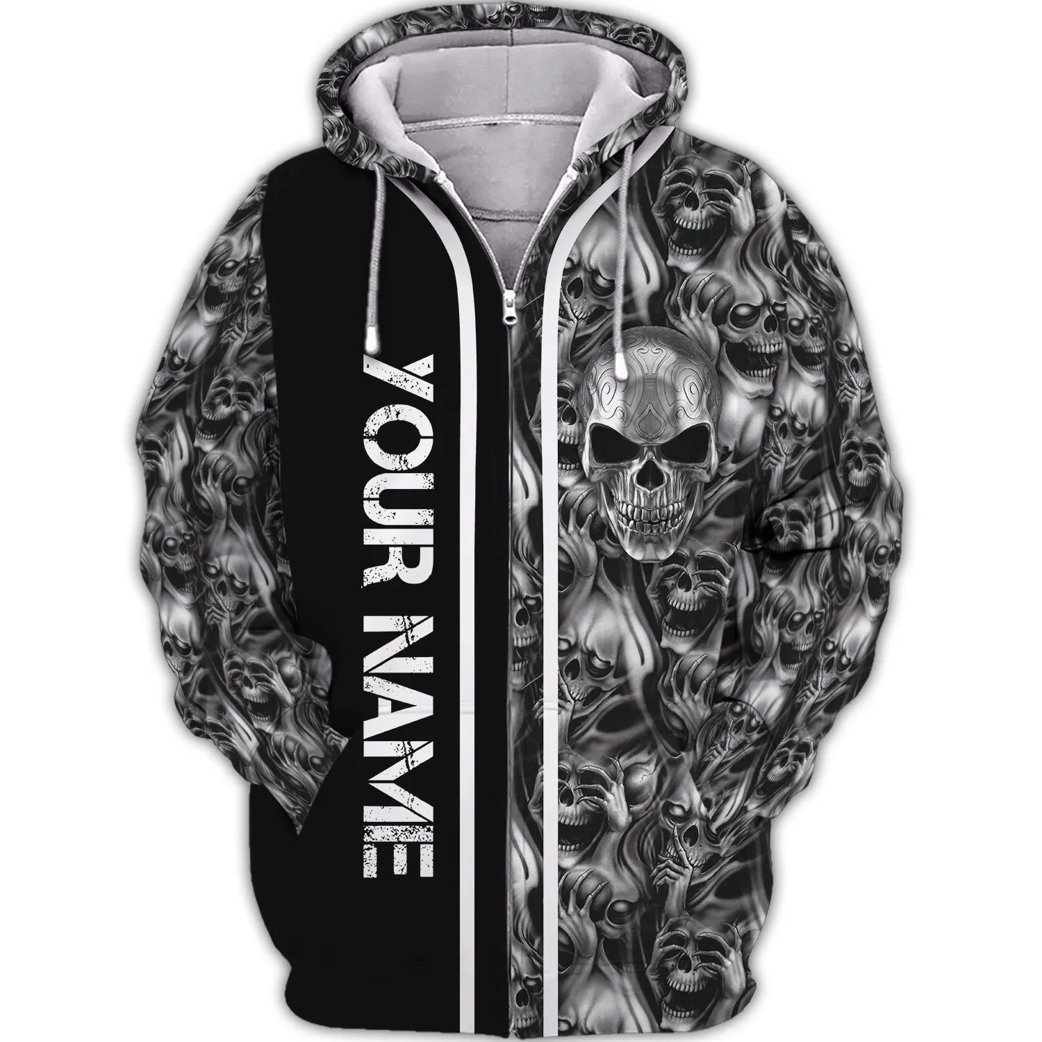 Tribal Tattoos Metal Skull Personalized Name 3D Hoodie, 3D Zipper Hoodie
