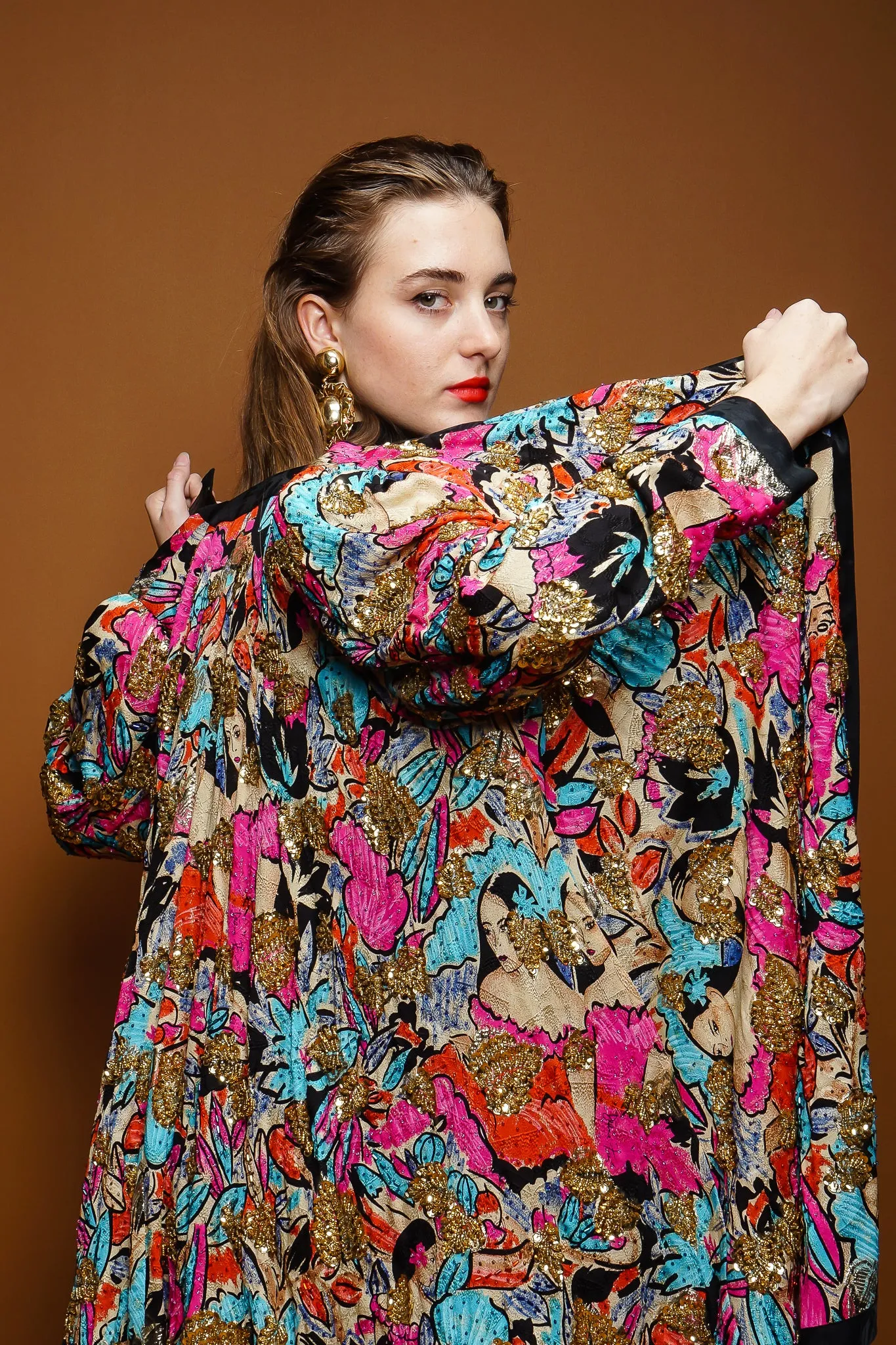 Tropical Beaded Silk Duster