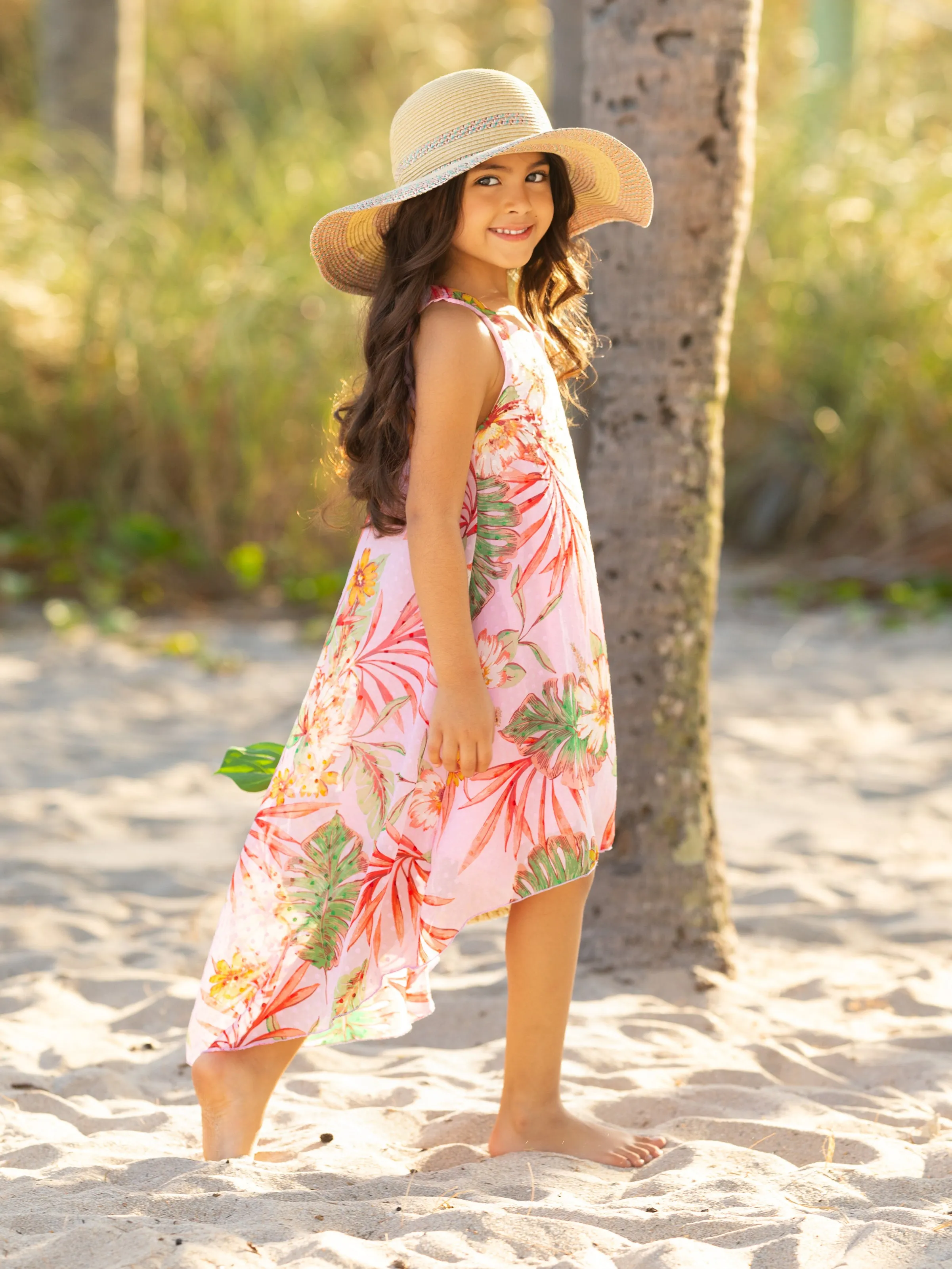Tropical Botanicals Sleeveless Hi-Lo Dress