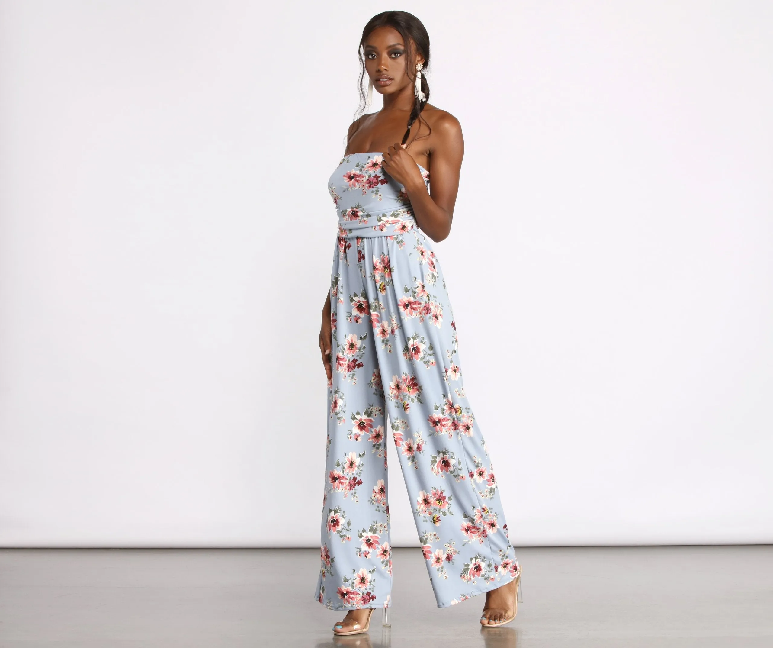 Tropical Floral Sleeveless Wide Leg Jumpsuit