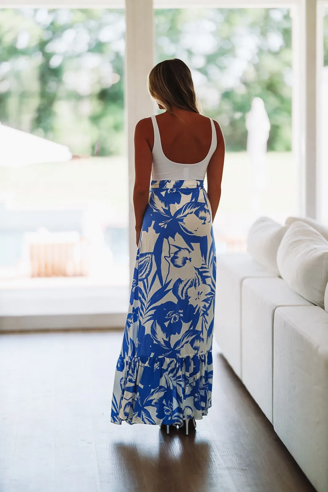 Tropical Go With the Flow Maxi Skirt - Blue