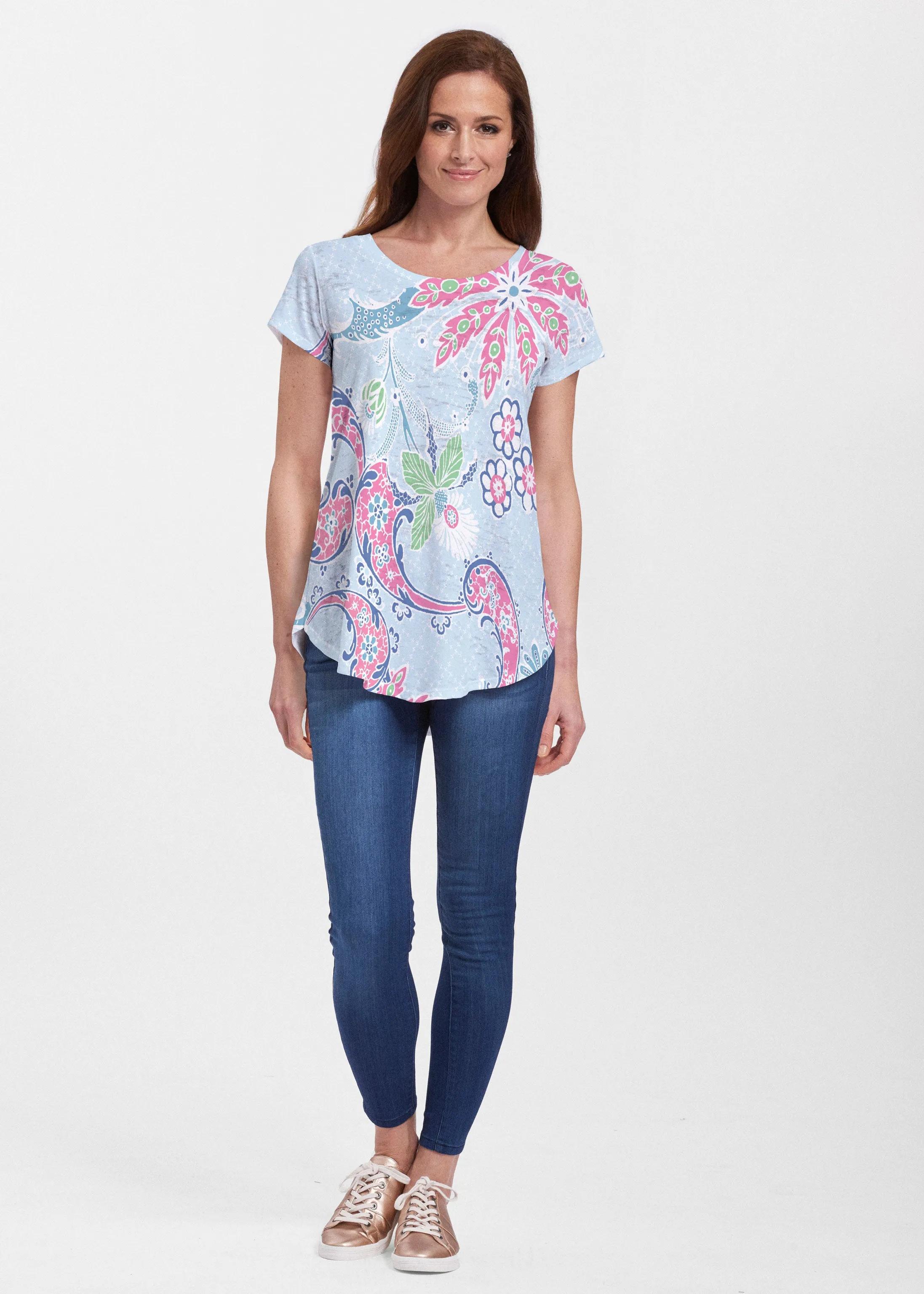 Tropical Island (2029) ~ Short Sleeve Scoop Neck Flowy Tunic