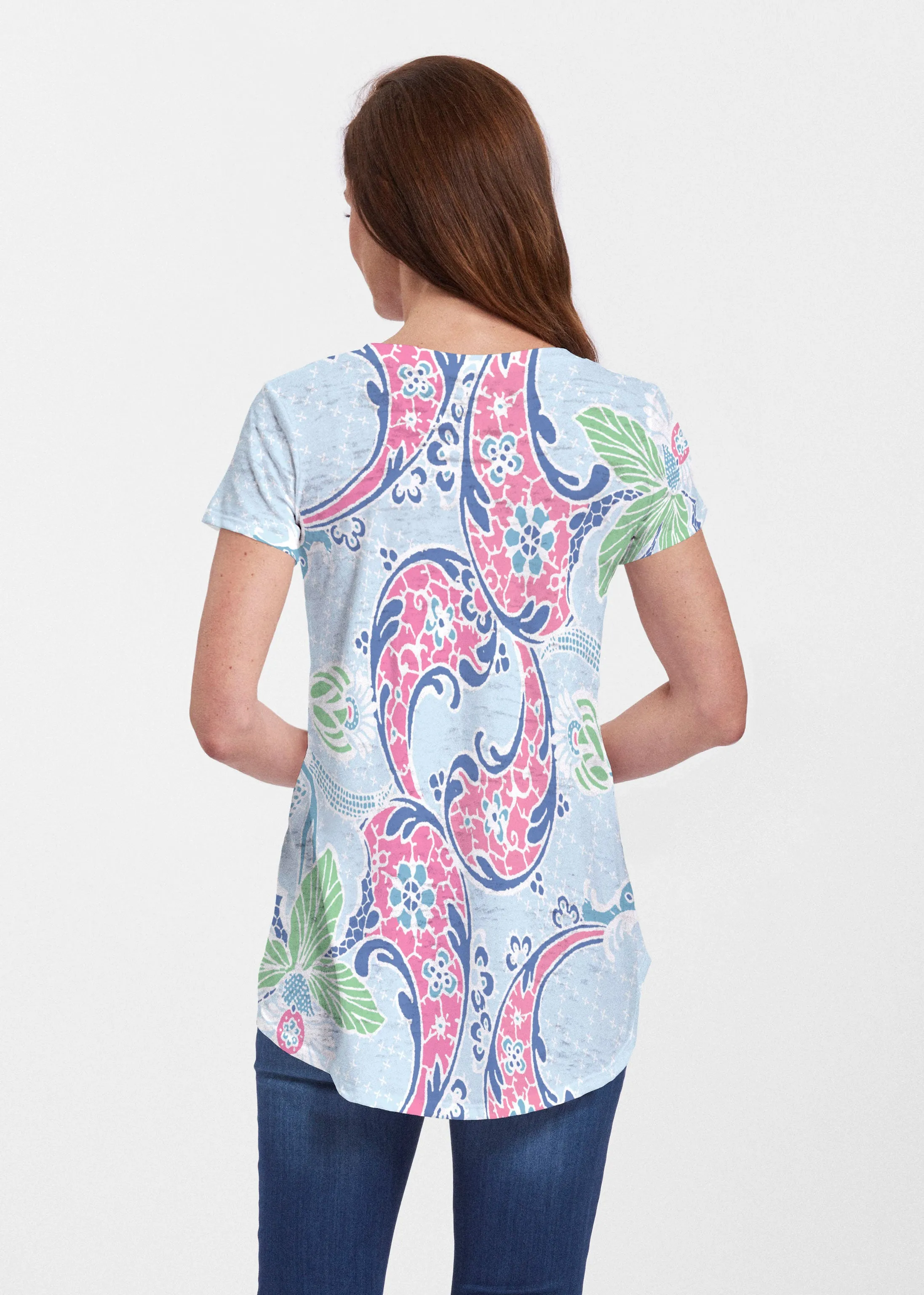 Tropical Island (2029) ~ Short Sleeve Scoop Neck Flowy Tunic