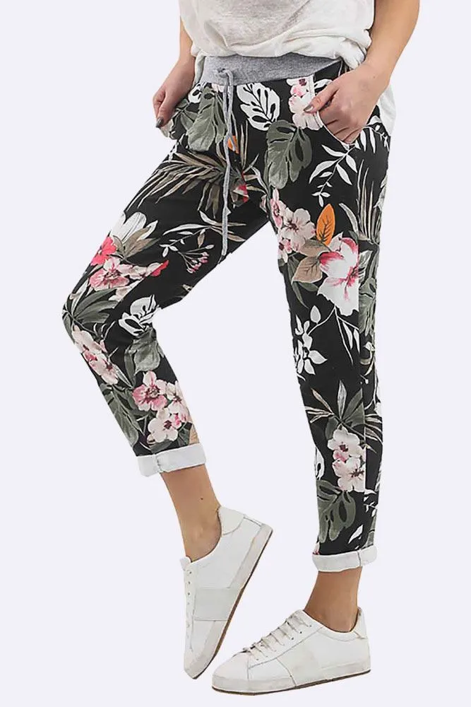 Tropical Print Drawstring Trouser