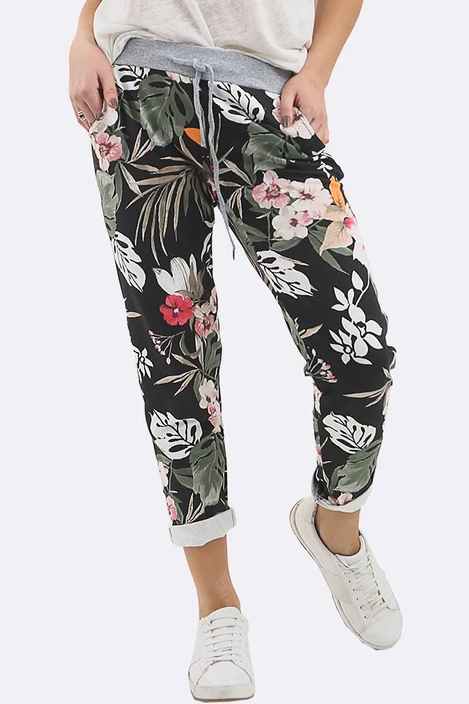 Tropical Print Drawstring Trouser